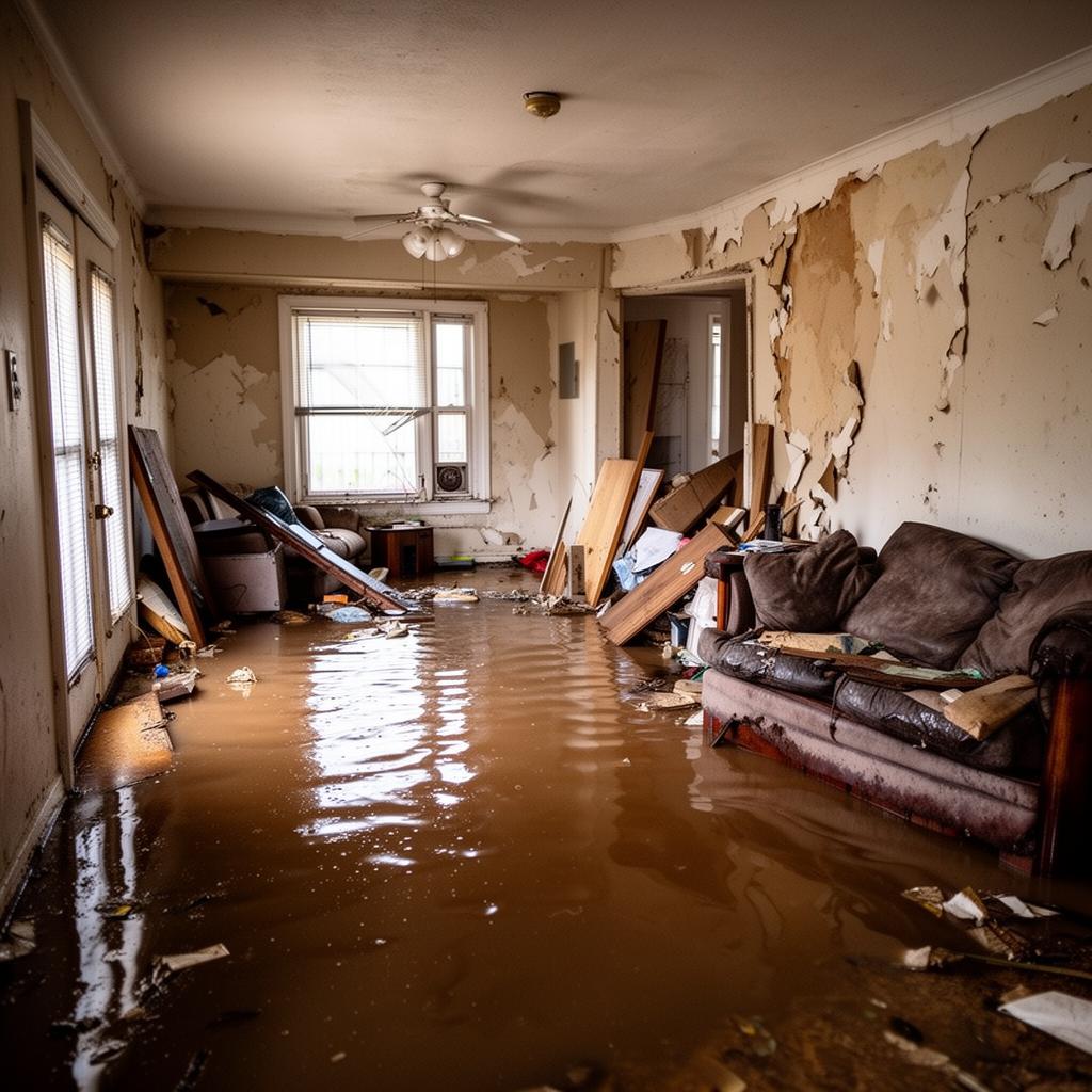 Standing floodwater inside residential property causing extensive damage