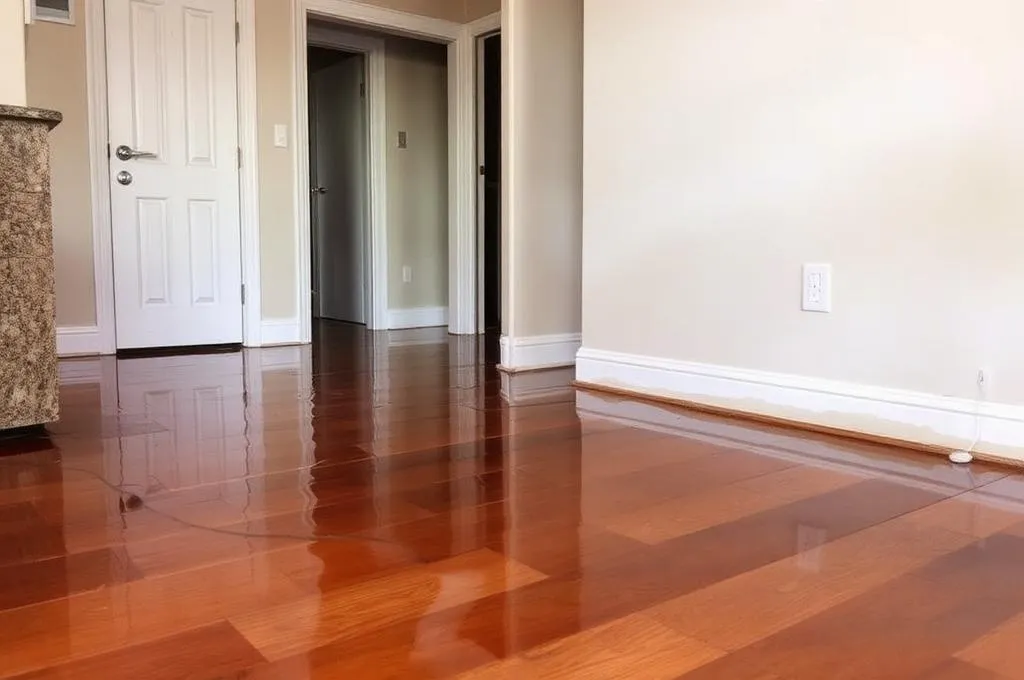 Interior water damage from burst pipe in Knoxville home with wet flooring and wall stains